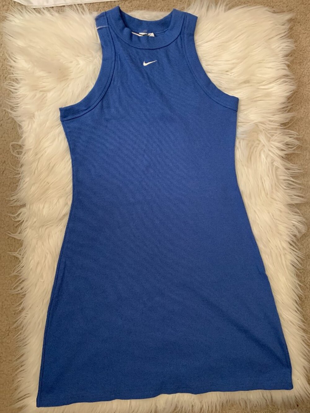 NIKE SPORTSWEAR Chill Knit Ribbed Tank Mini Dress in Lt. Blue Sz LARGE